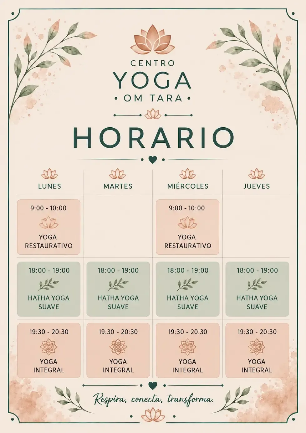 Horarios de clases de yoga